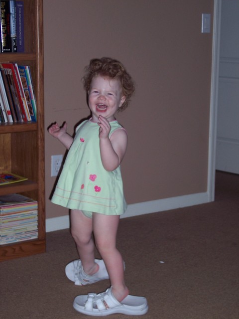 Lindsey wearing mom's sandals